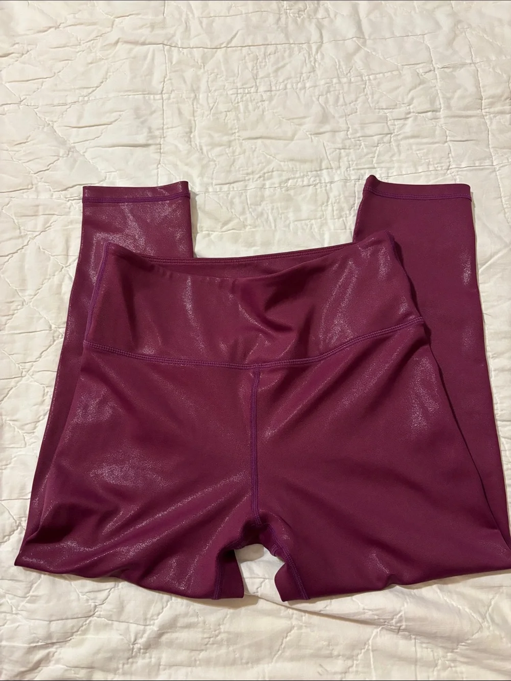ZYIA High-Waist Shimmer Calve Length Leggings in Plum